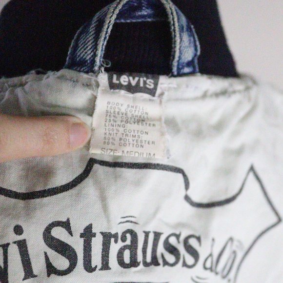 Levis Original Denim Varsity Letterman Bomber Jacket Stranger Thing Style 80's M - Picture 9 of 11